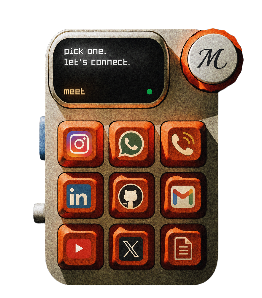 Retro vintage keypad interface for contacting Meet Mangaonkar via social media and email